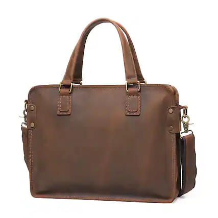 Front. Steel Horse Leather - The Viggo Briefcase | Genuine Leather Messenger Bag - Brown.