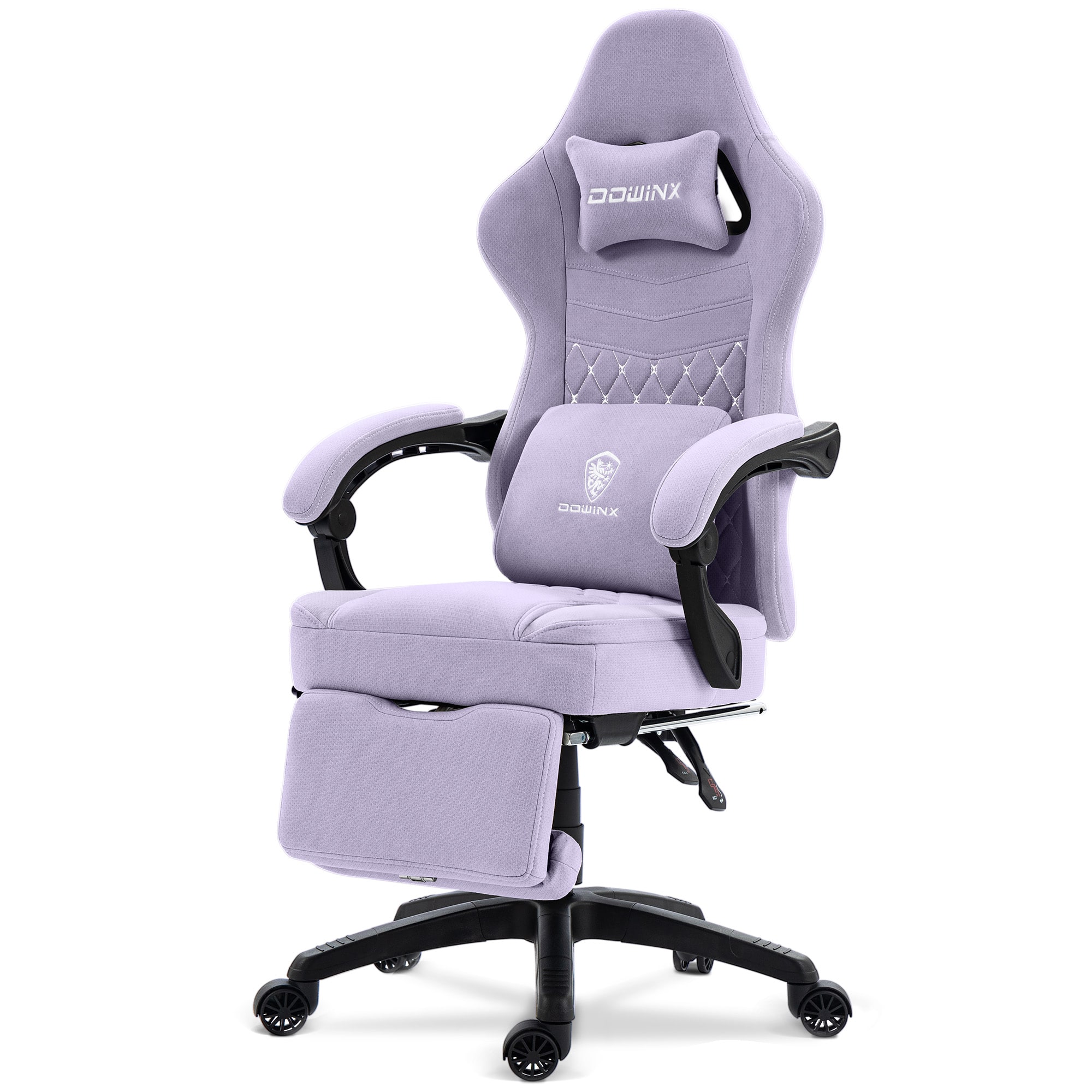 Dowinx - Gaming Chair with Footrest, Breathable Fabric Gamer Chair with Gel Pad and Storage Bag, Ergonomic Office Chair - Purple