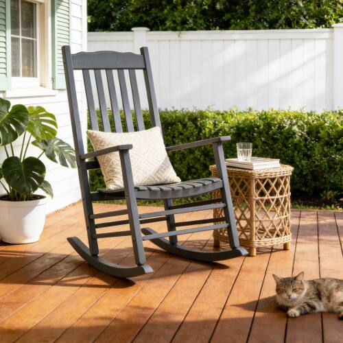 Alt View 9. Winado - 1PC 46in Classic Wooden Rocking Chair Oversized Porch with Armrest Durable Rocker for Indoor Outdoor Garden Patio - Gray.