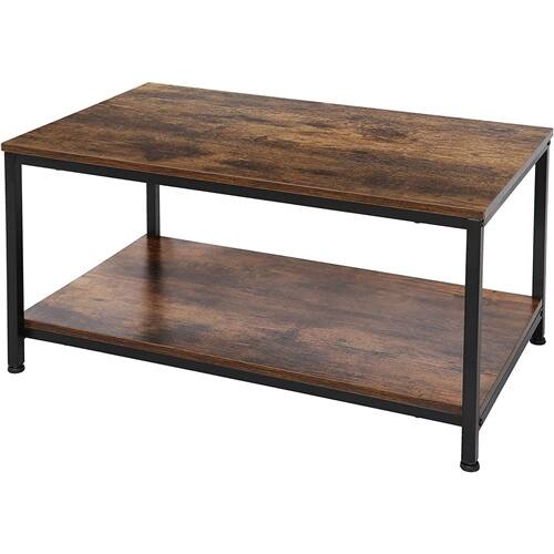 Back. SlickBlue - 2-Tier Industrial Coffee Table for Living Room - Rustic Brown.