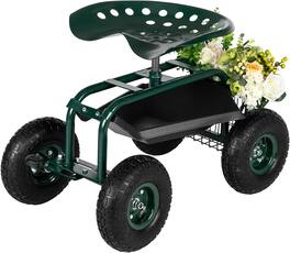 Winado - Rolling Garden Cart, 360° Swivel Work Seat for Lawn Yard Green | Storage basket and tool tray keep organized