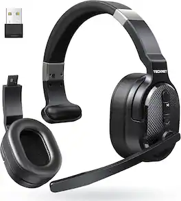 TECKNET - Bluetooth Trucker Headset, Noise Cancelling Mic, Single/Dual Ear, 50Hrs, 3 EQ, for PC/Trucker/Office/Call Center