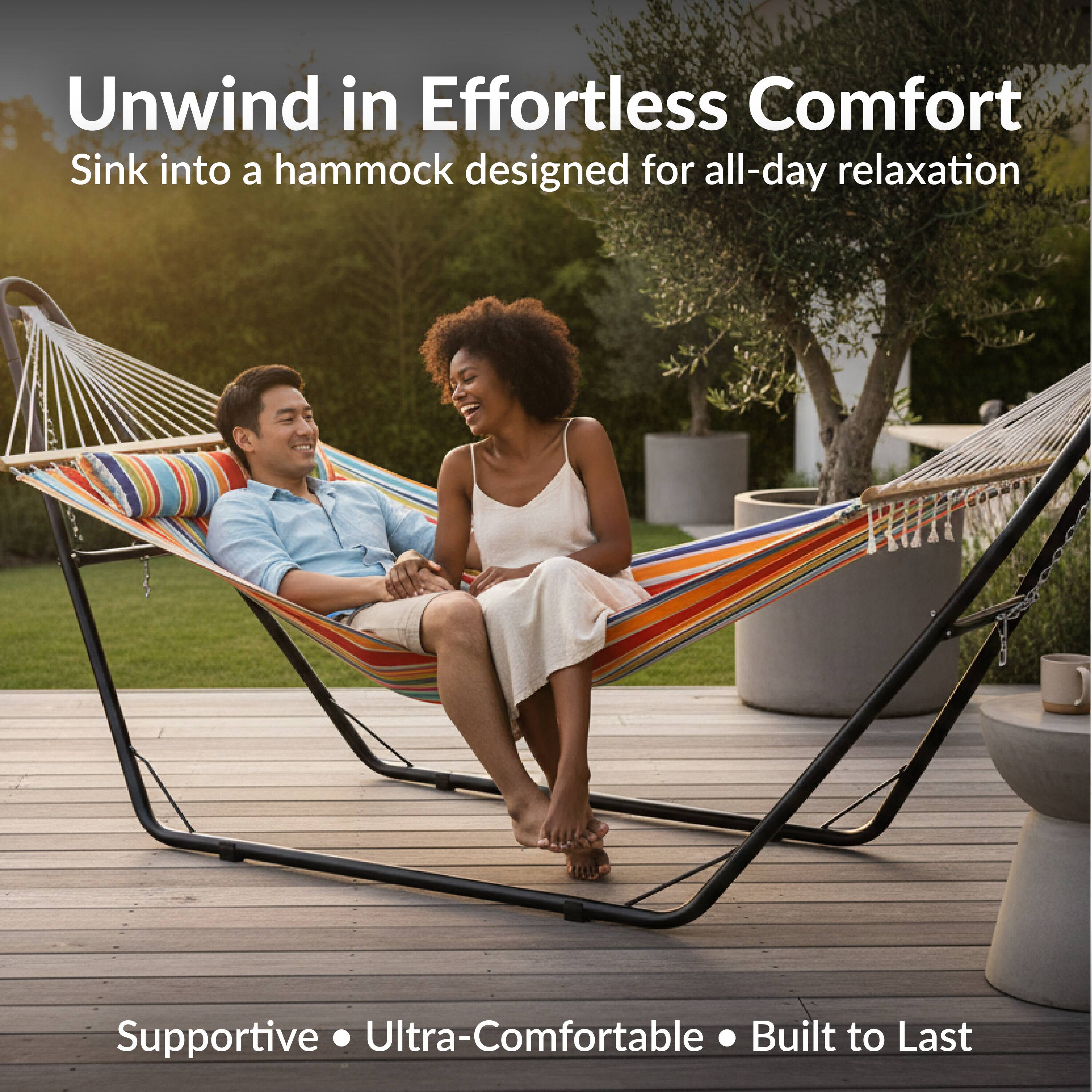 Unwind in Effortless Comfort  
Sink into a hammock designed for all-day relaxation  

Supportive • Ultra-Comfortable • Built to Last
