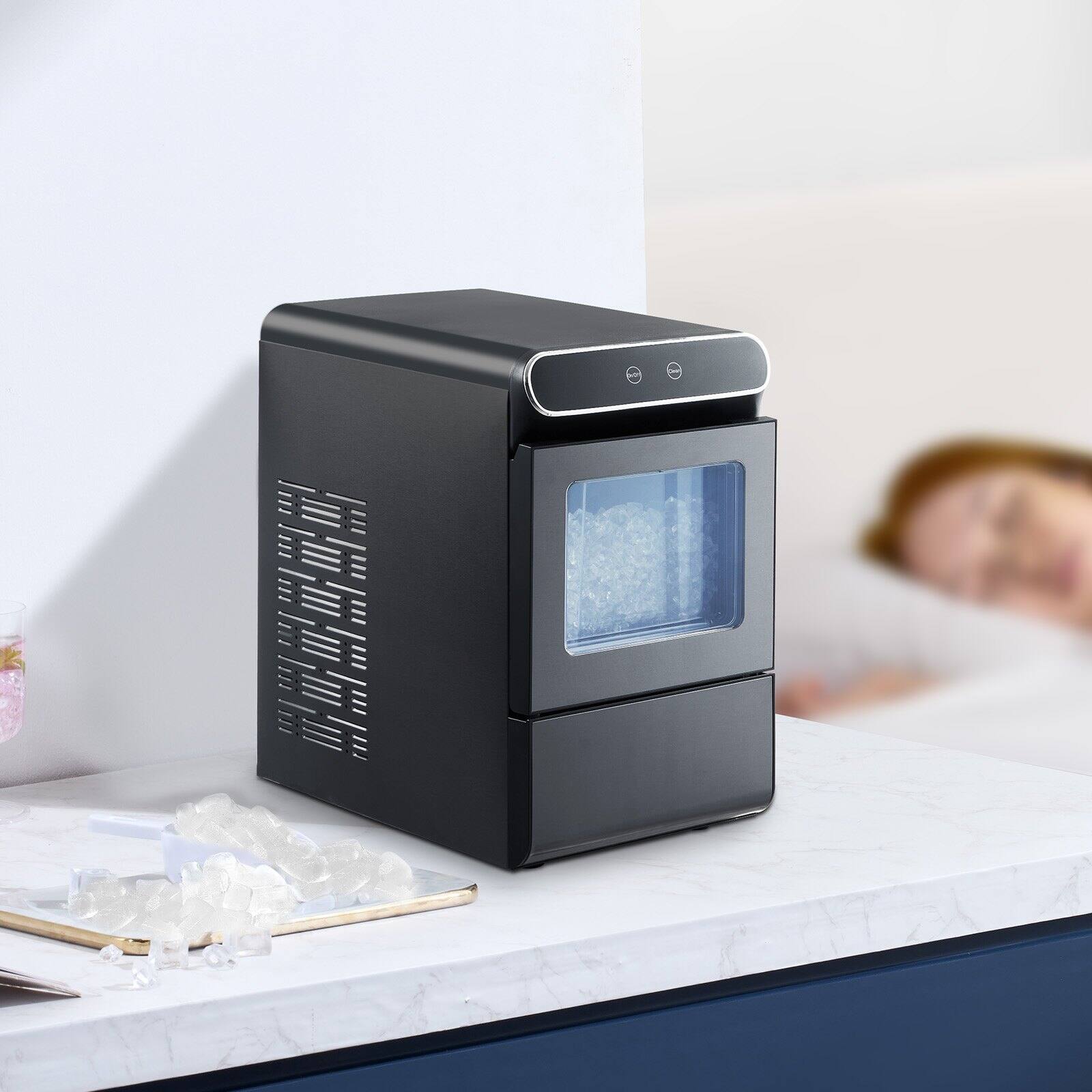 Alt View 1. Glintex - Nugget Ice Maker, Pebble Ice, 37 lb/Day, Self-Cleaning, Scoop & Basket, Easy Ice Transfer, Countertop - Black.