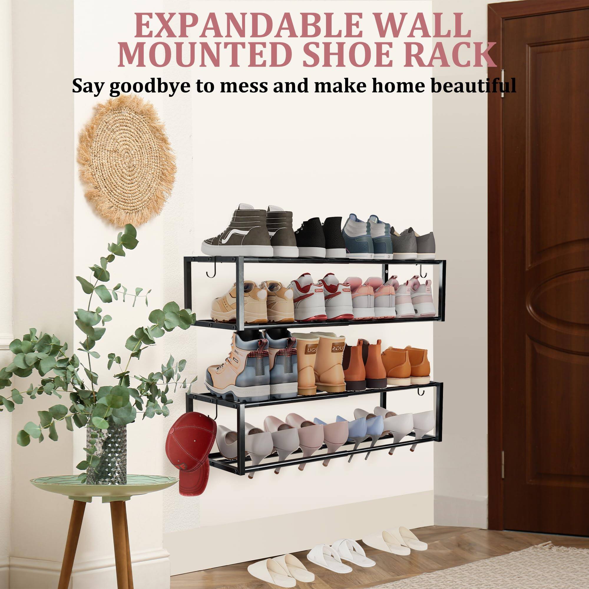 EXPANDABLE WALL MOUNTED SHOE RACK  
Say goodbye to mess and make home beautiful