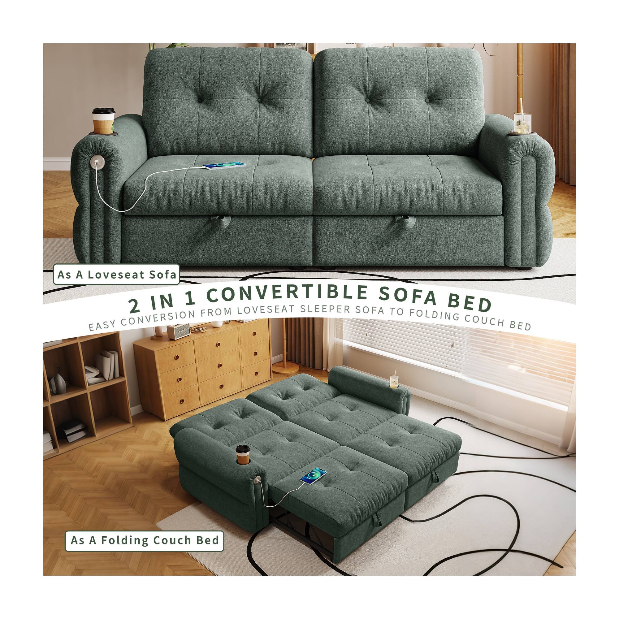 As a Loveseat Sofa

2 IN 1 CONVERTIBLE SOFA BED

EASY CONVERSION FROM LOVESAT SLEEPER SOFA TO FOLDING COUCH BED

As a Folding Couch Bed
