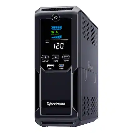 BATTERY CAPACITY
ONLINE SAVING
CURRENT LOAD
INPUT
120 V
UP
DISPLAY
MUTE
SETUP
USB-A
USB-C
CyberPower