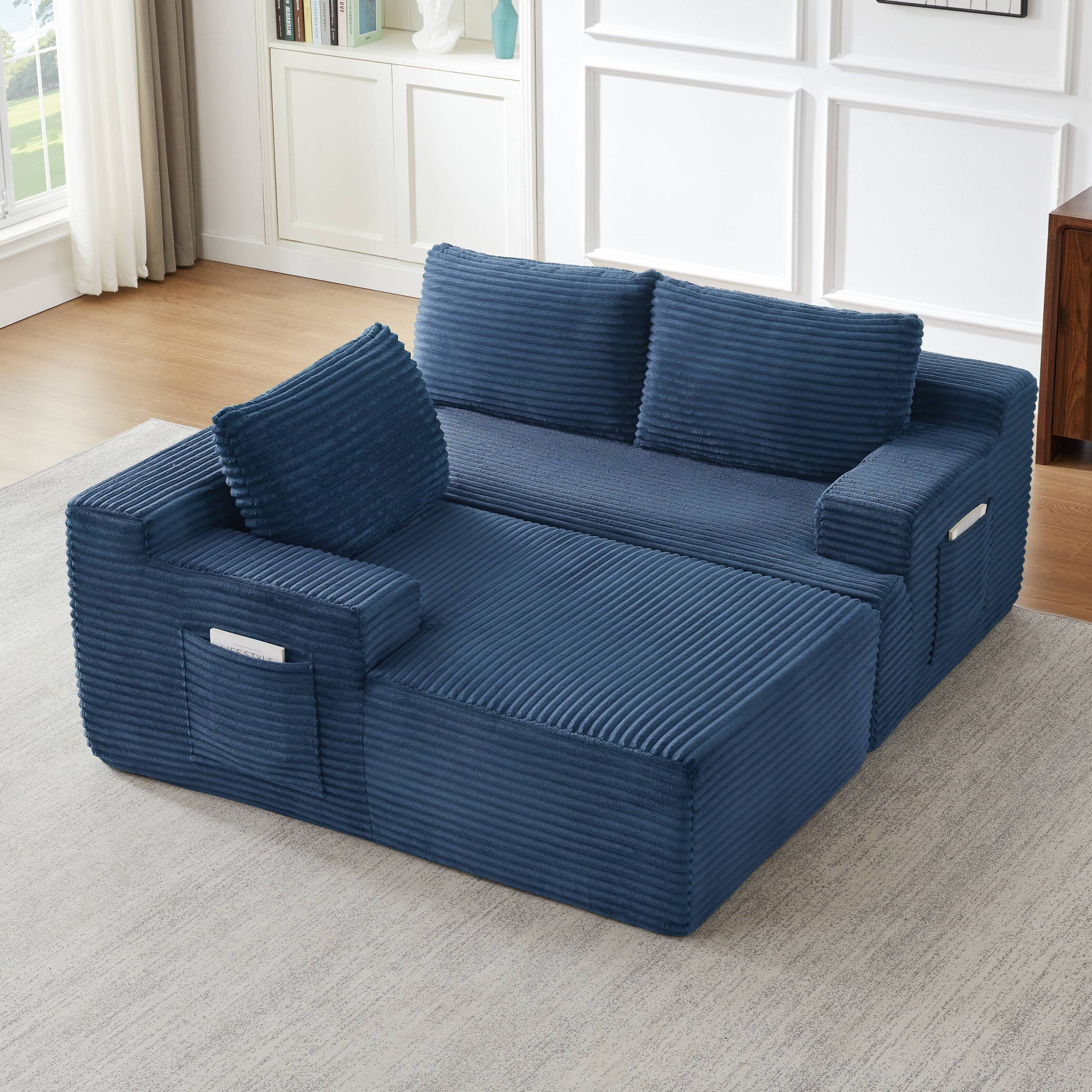 Left. Anysun - L-Shaped Modular Cloud Sectional Sofa with Deep Seat – No Assembly Required, Left Facing - Blue.