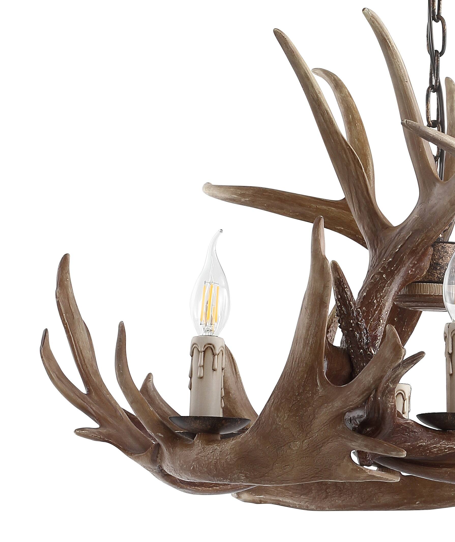 Alt View 4. Jonathan Y - Nelle 28.5" Adjustable Resin Antler 6-Light Chandelier, Brown - Brown.