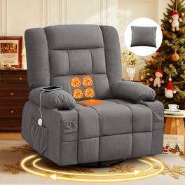 Boyel Living - 4-Point 3D Kneading Massage Rocker Recliner Chair with Heat USB 2 Cup Holders for Living Room - Gray