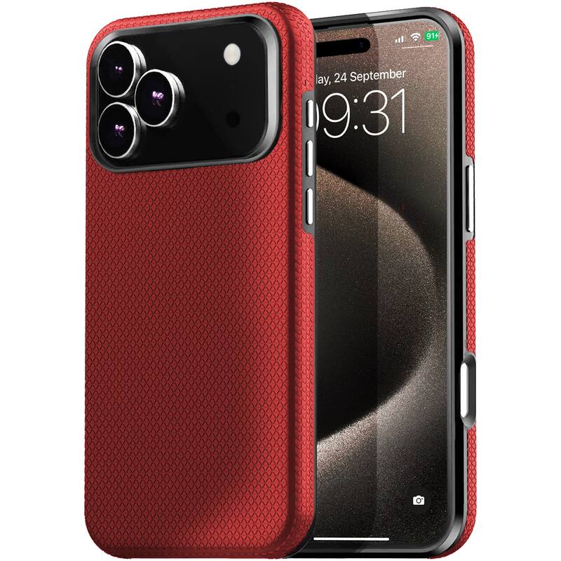 Entronix - iPhone 17 Pro Max Case - Rugged, Anti-Slip, Shockproof Protection - Red
