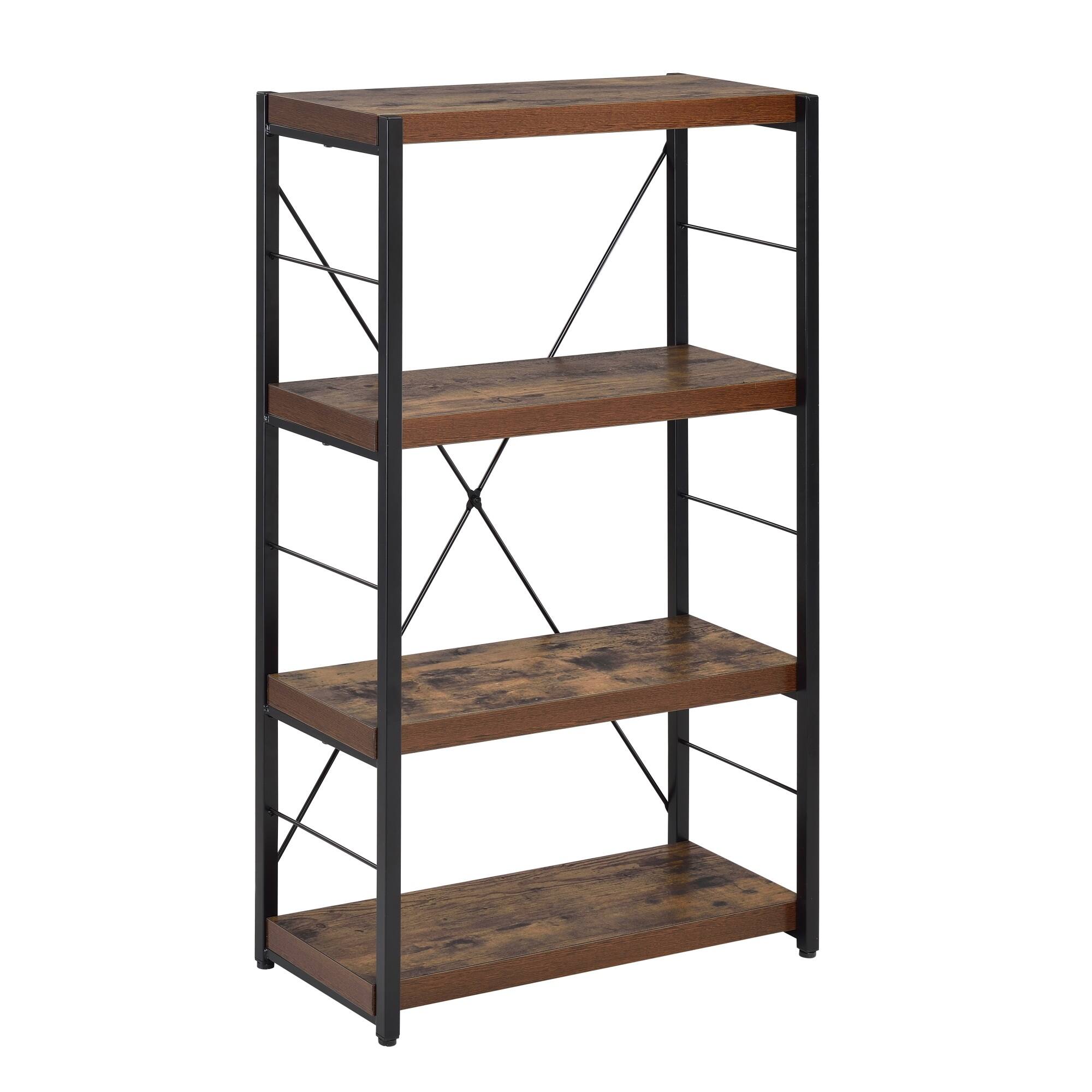 Left. GOODSILO - Modern Weathered Oak and Black Finish Three-Tier Bookshelf with Metal Frame and Paper Veneer Shelves - Black+Oak.