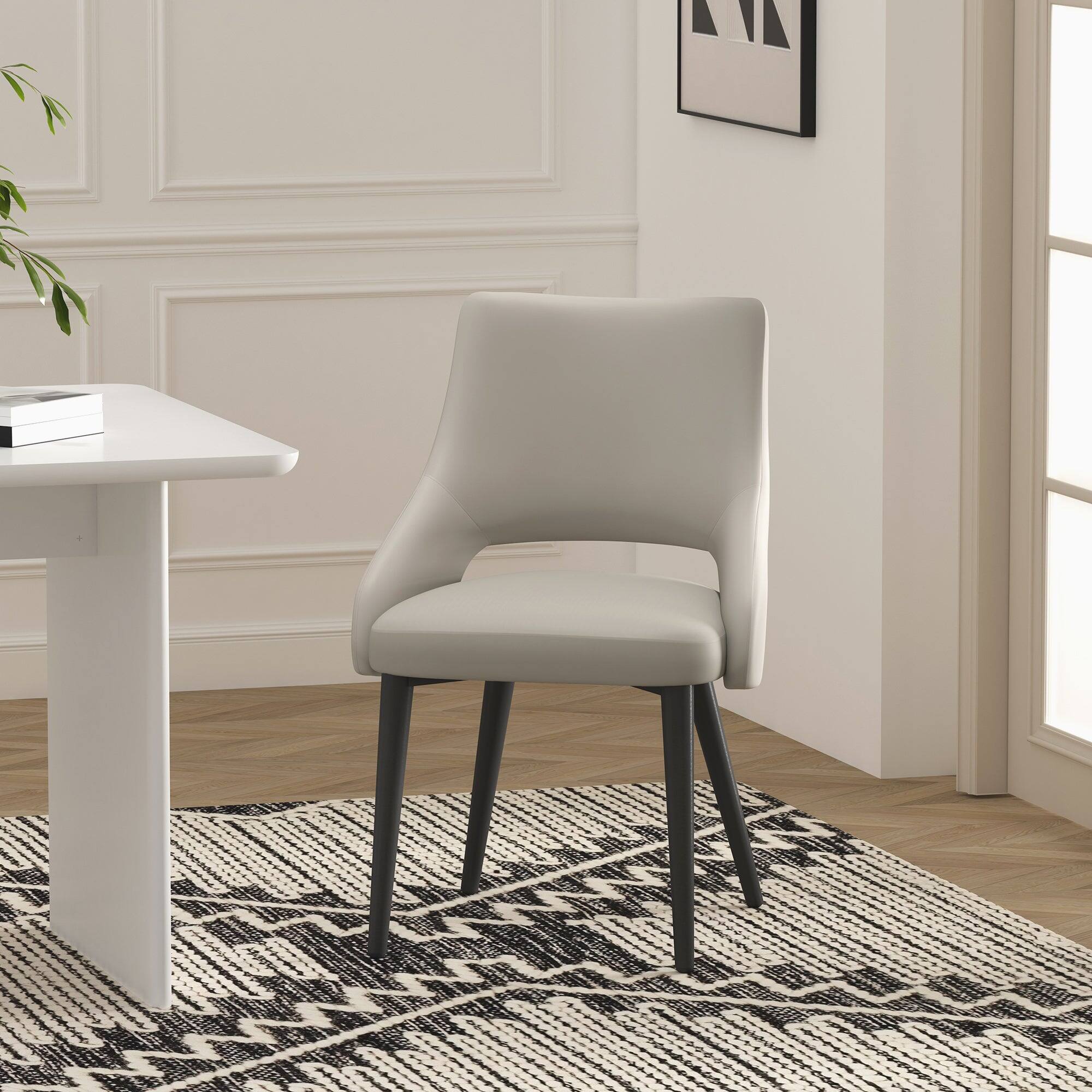 Angle. Manhattan Comfort - Tremont Modern Metal Vegan Leather Dining Chair - Stone Gray.