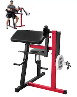 VEVOR - Preacher Curl Machine, 2 in 1 Bicep Curl Machine and Triceps Extension Machine, Seated Arm Isolated Bicep Station - Black+Red