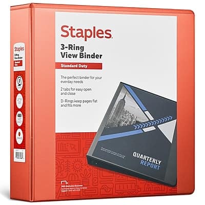 "Staples - 2"" 3-Ring View Binder, D-Ring - Orange" price history on PriceWatchPro