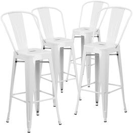 Emma + Oliver - Commercial Grade 4 Pack 30" High Metal Indoor-Outdoor Barstool with Back - White