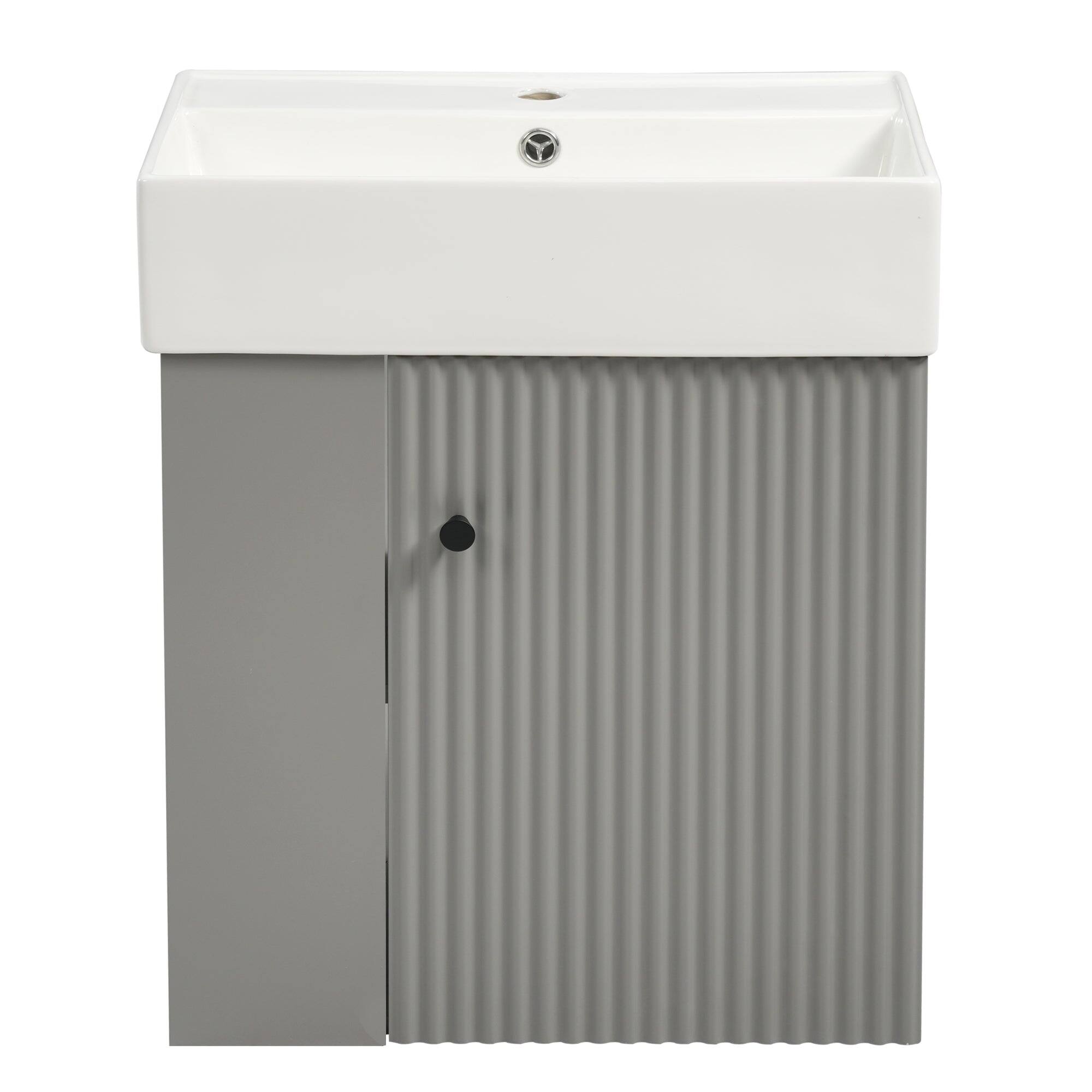 Alt View 10. Boyel Living - 21.6 Inch Gray Bathroom Vanity with Ceramic Sink Left Side Storage Soft Close Door MDF Cabinet Wall Mounted - Gray.