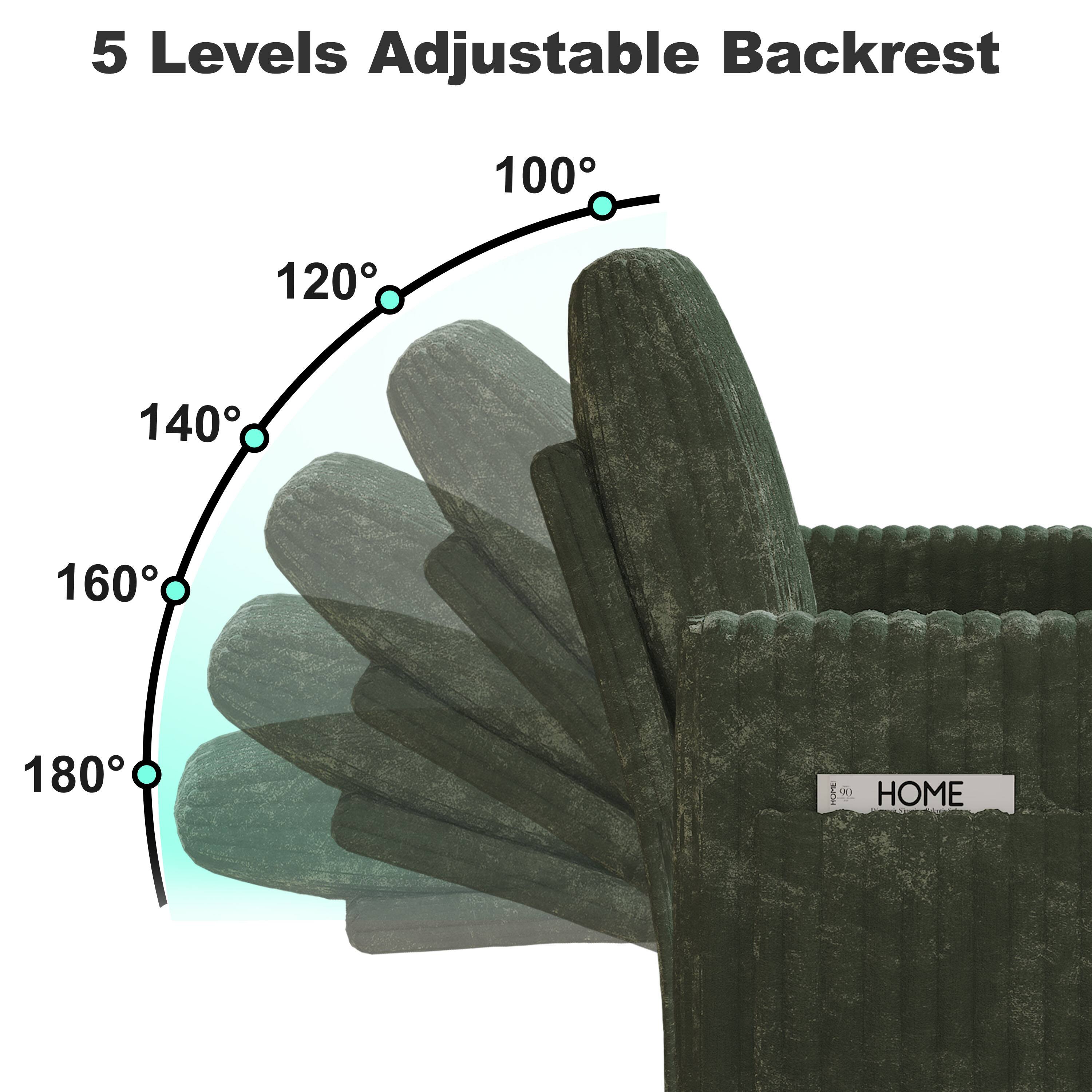 5 Levels Adjustable Backrest

100°
120°
140°
160°
180°

HOME