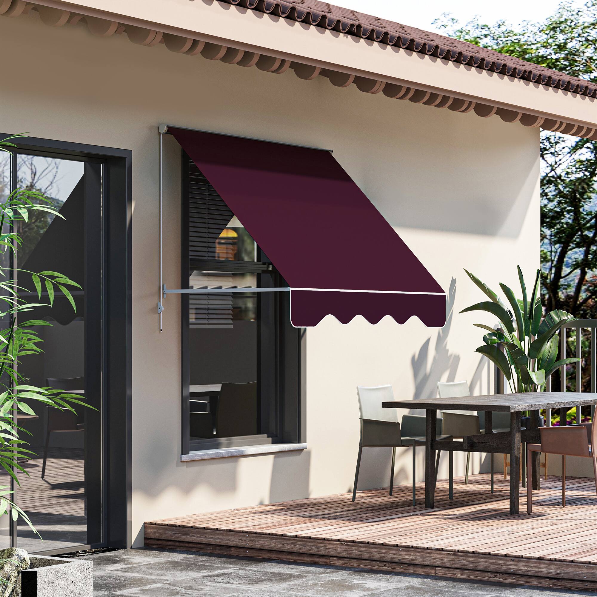 Alt View 1. Outsunny - 6' Drop Arm Manual Retractable Window Awning Sun Shade Shelter for Patio Balcony Outdoor, Aluminum - Wine Red.