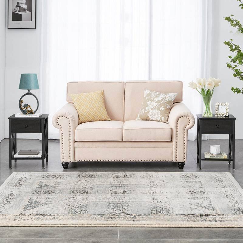 Left. Hivvago - Hivvago Set of 2 - Rustic 1 Drawer Nightstand with X-Shaped Sides - Black.