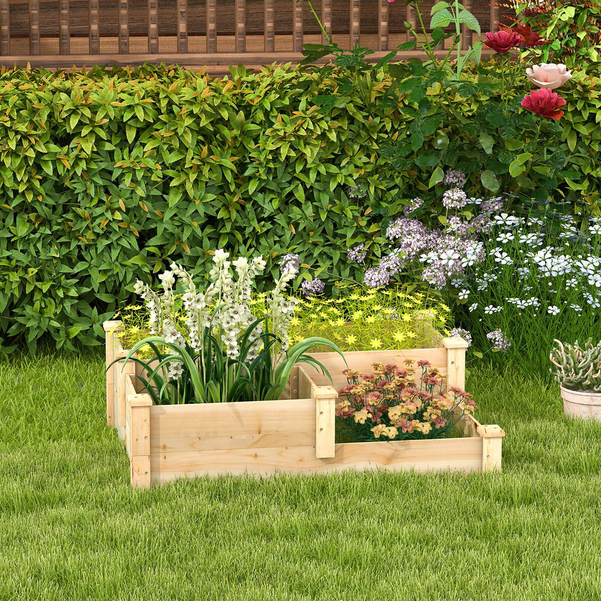 Alt View 1. Gymax - Gymax 3-Tier Outdoor Raised Garden Bed Fir Wood Elevated Flower Box Backyard - Natural.