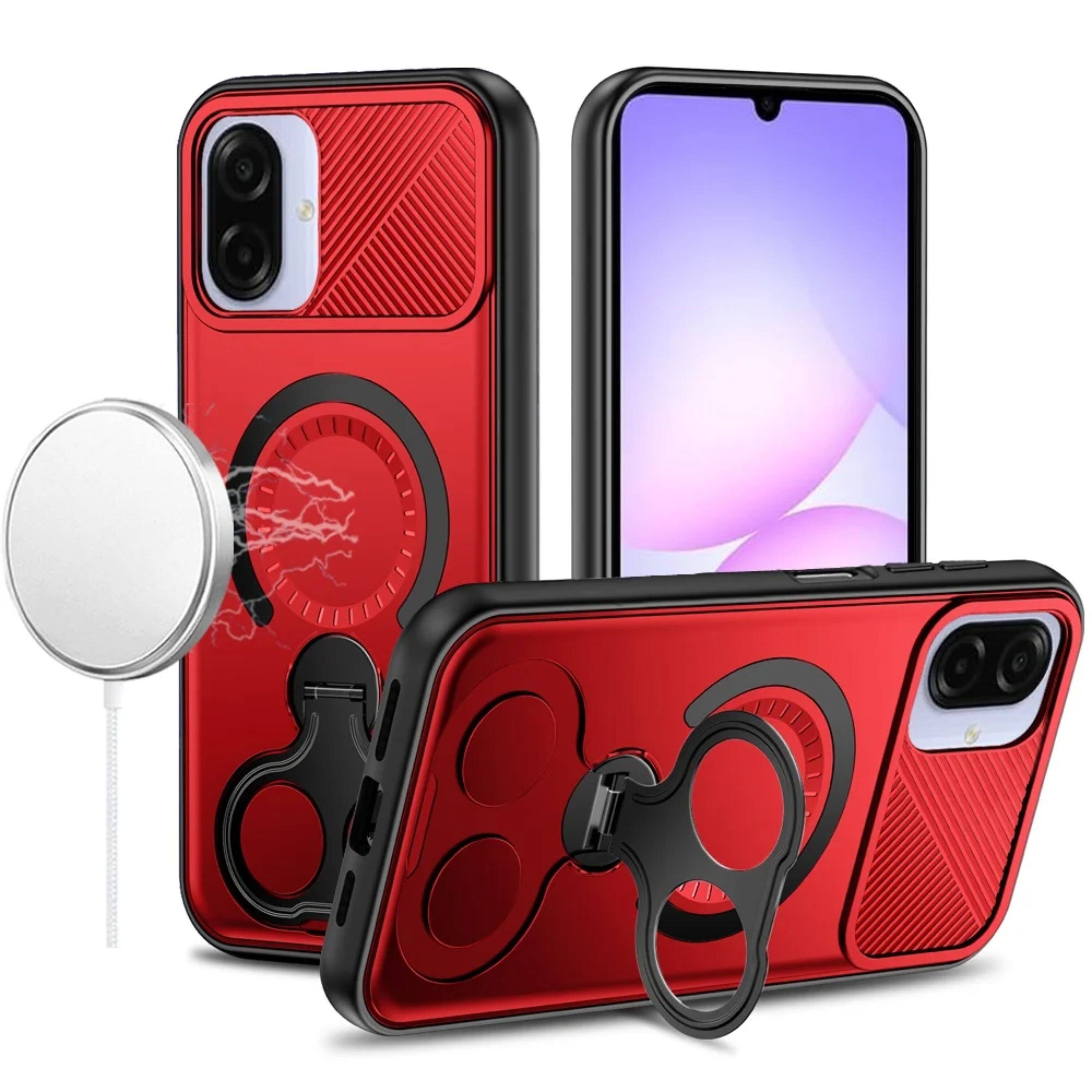 Kitcheniva - Shockproof Magnetic Circle Dual Finger 360 Ring Stand Phone Case With Tempered Glass For Samsung Galaxy A07 - Red price history on PriceWatchPro