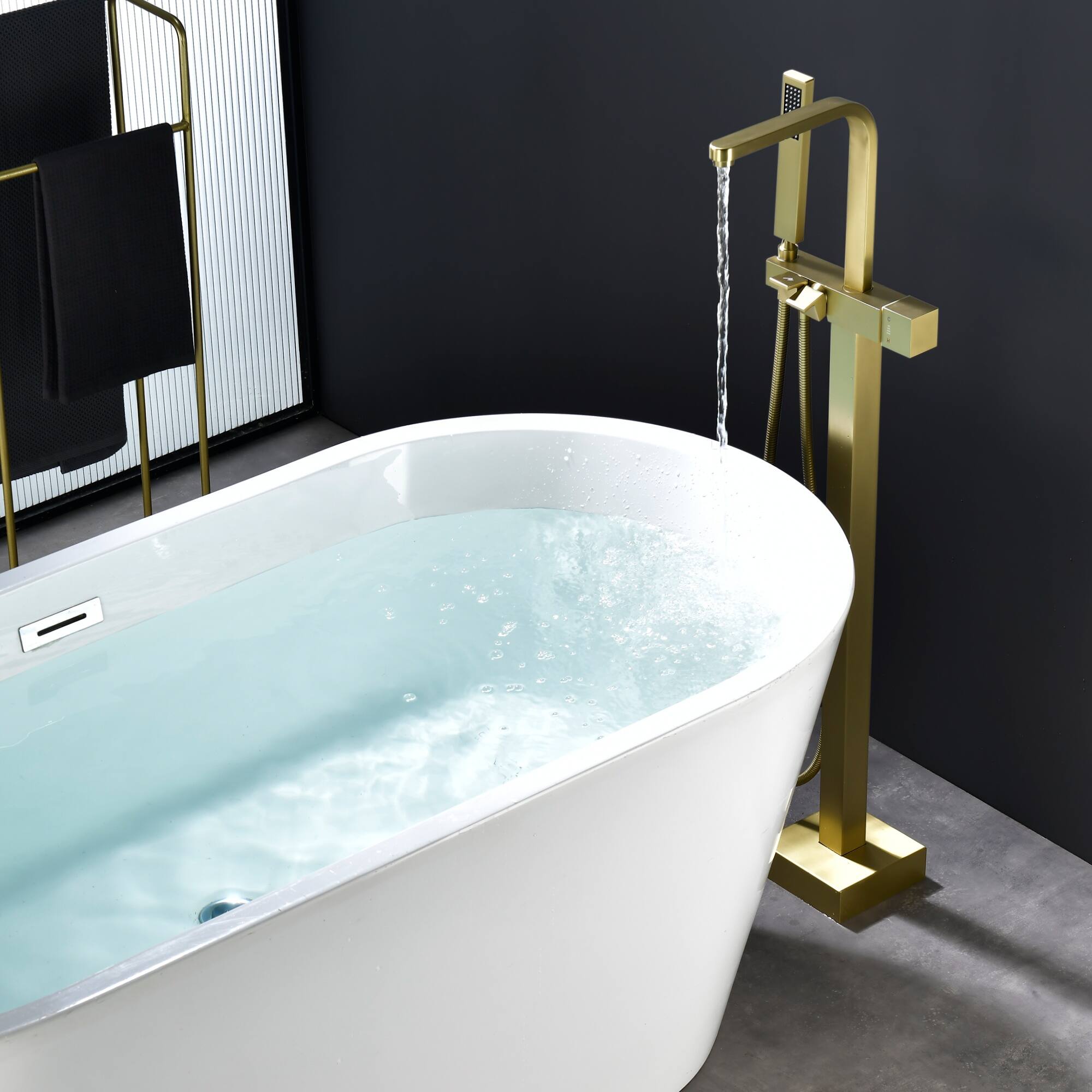 Alt View 2. Boyel Living - Brushed Gold Bathtub Faucet Solid Brass Single Handle 360° Swivel Handheld Spray - Brushed Gold.