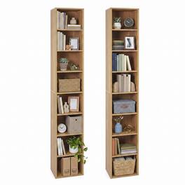 Gymax - 2PCS 71'' Tall Narrow Bookshelf 8-Tier Slim Bookcase w/ 4 Adjustable Shelves Natural - Yellow