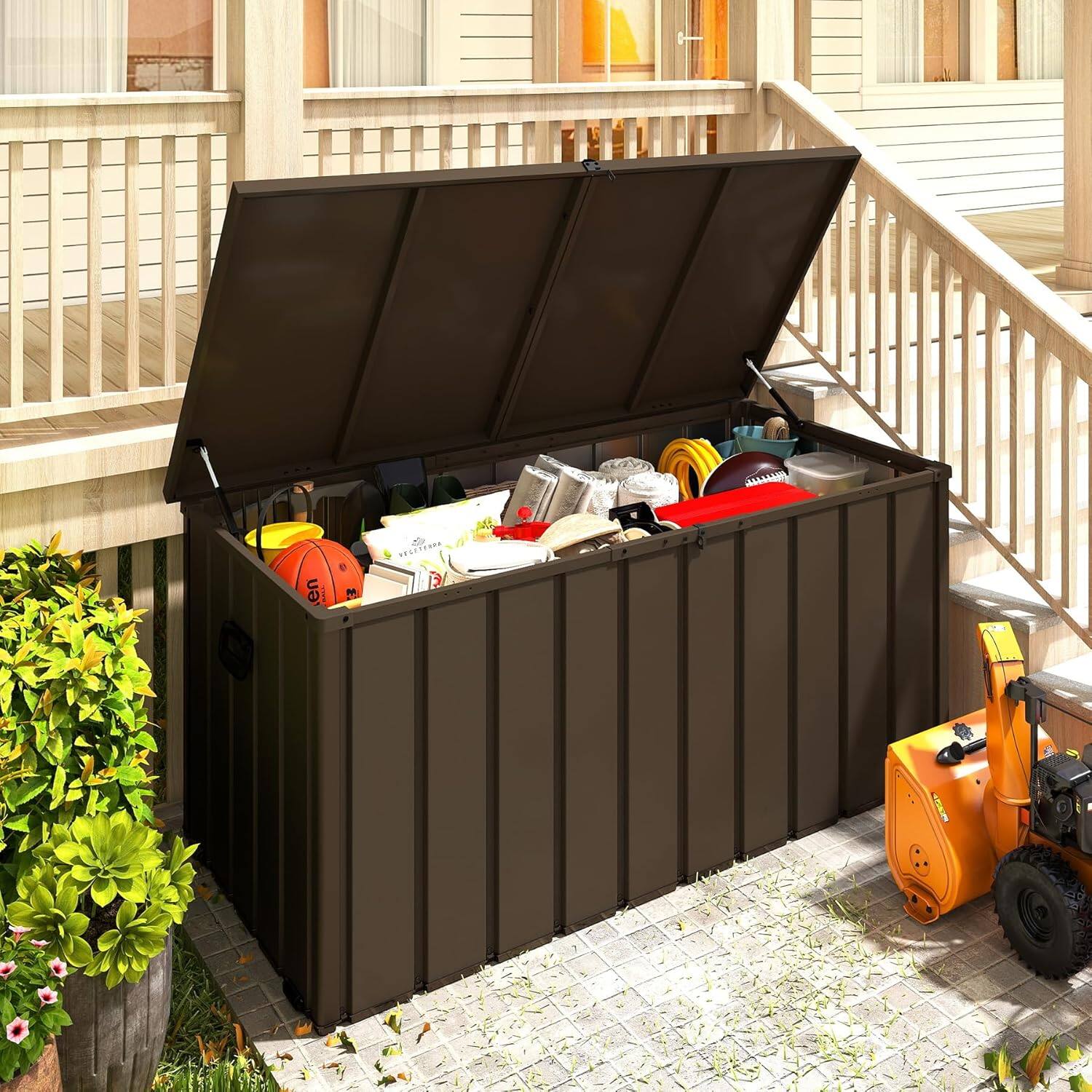 Angle. Mondawe - 200 Gallon Metal Deck Box - Brown.
