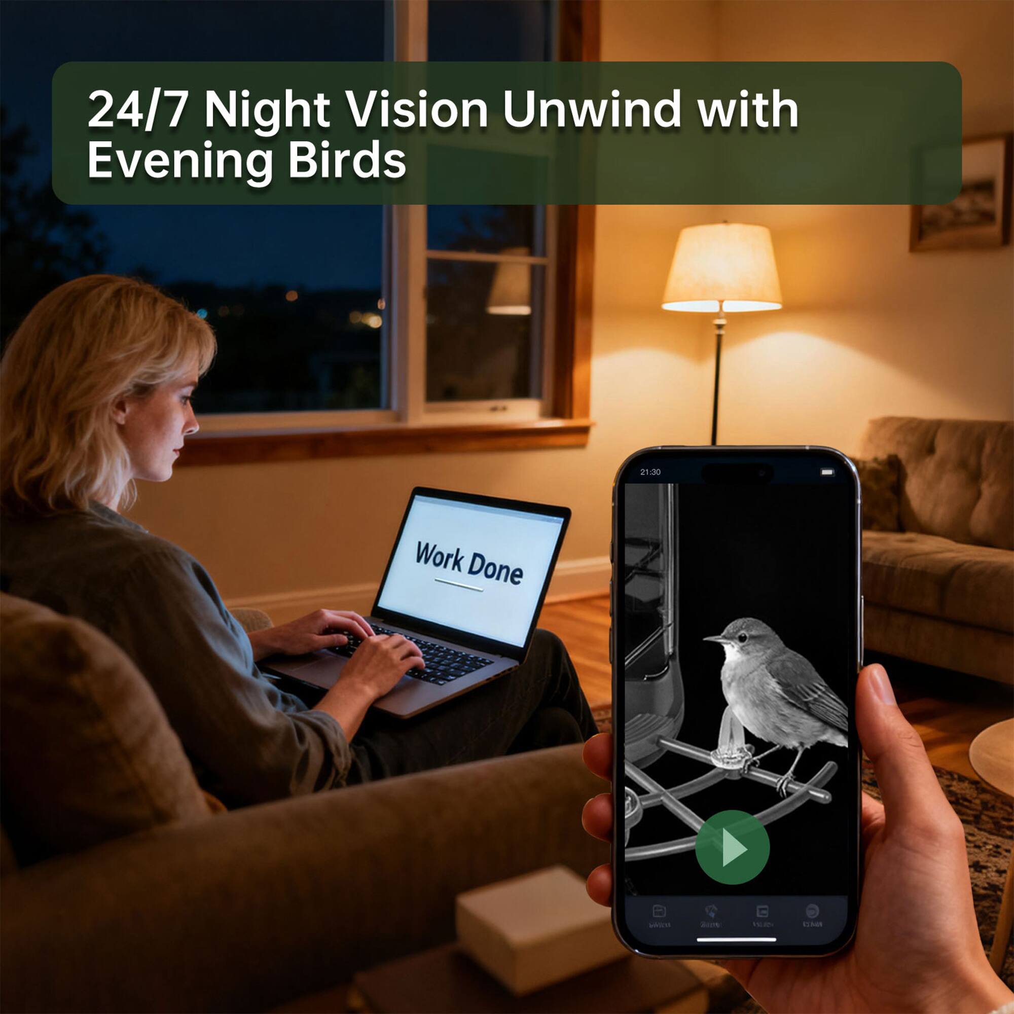 24/7 Night Vision  
Unwind with Evening Birds  

Work Done