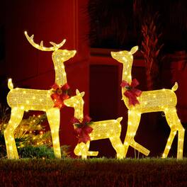 Winado - 3PCS Christmas Reindeer Family 4FT Set 2D Weather Proof with Lights for Indoor Outdoor Garden Holiday Party Decoration - Golden