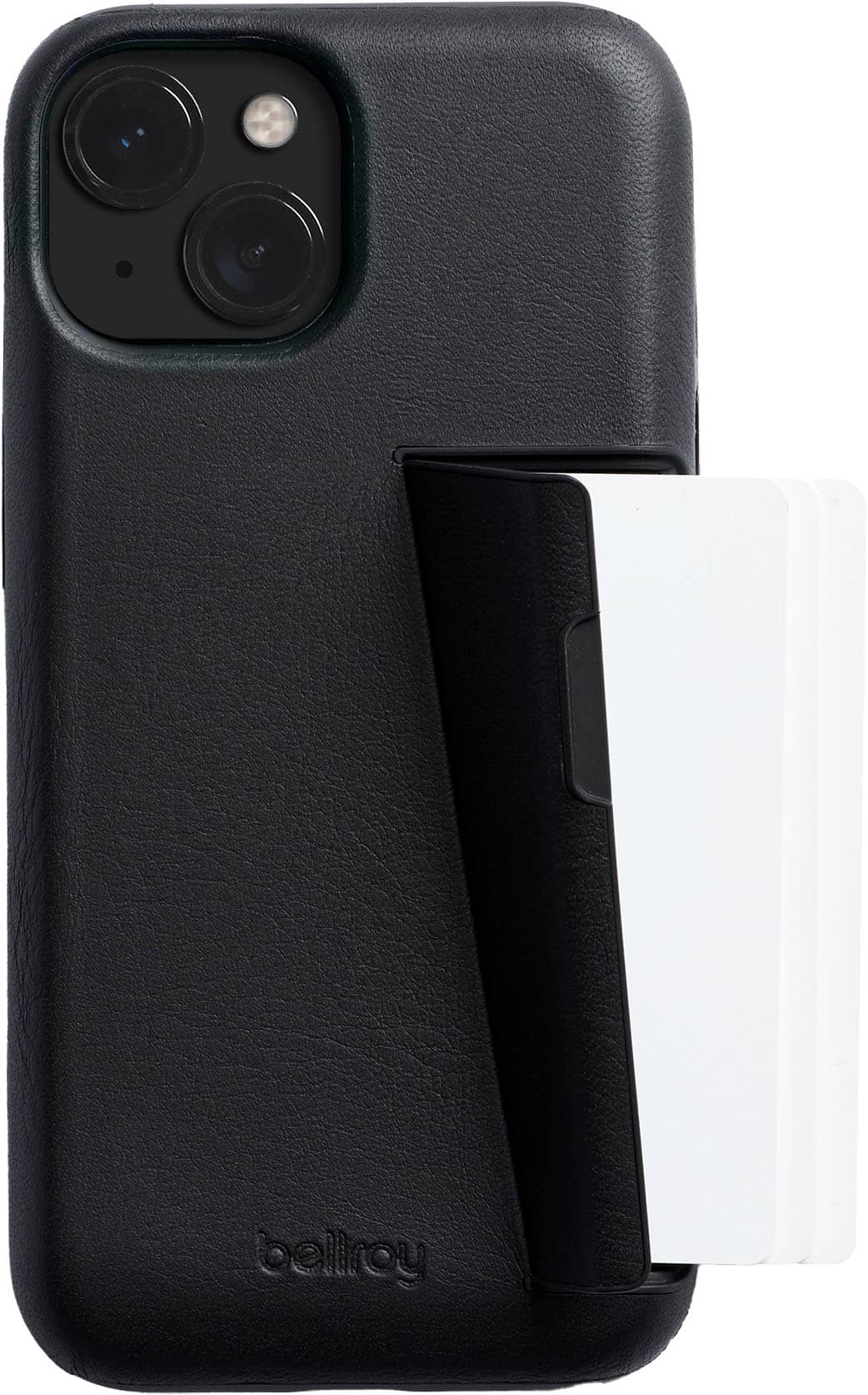 Front. Bellroy - iPhone 15 Leather Phone Case - 3 Card - Black.