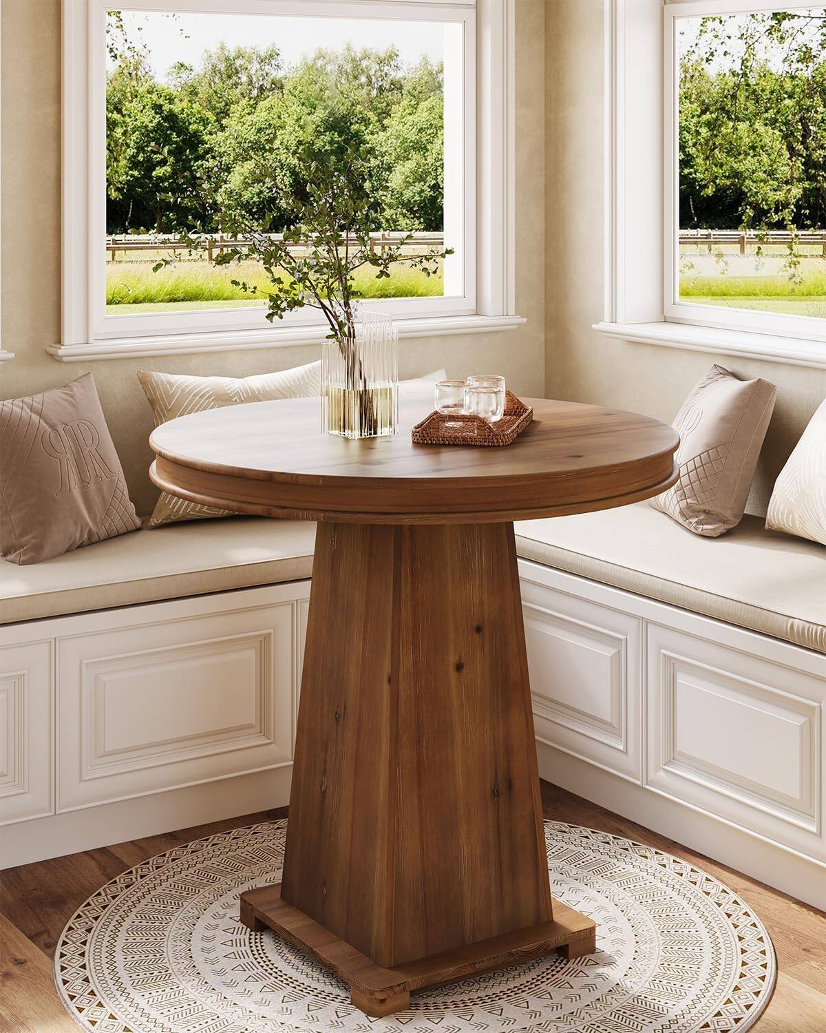Alt View 2. Tribesigns - Solid Wood Round Dining Table, 80 cm Small Kitchen Table, Modern Farmhouse Dinner Table for Dining Room, Kitchen, Living - brown.