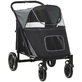 Pawhut - Dog Stroller, for Dogs up to 66 Lbs, 23.5" Body Length, One-Click Foldable, Storage, Shock Wheels, Mesh, Leash