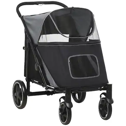 Front. Pawhut - Dog Stroller, for Dogs up to 66 Lbs, 23.5" Body Length, One-Click Foldable, Storage, Shock Wheels, Mesh, Leash.