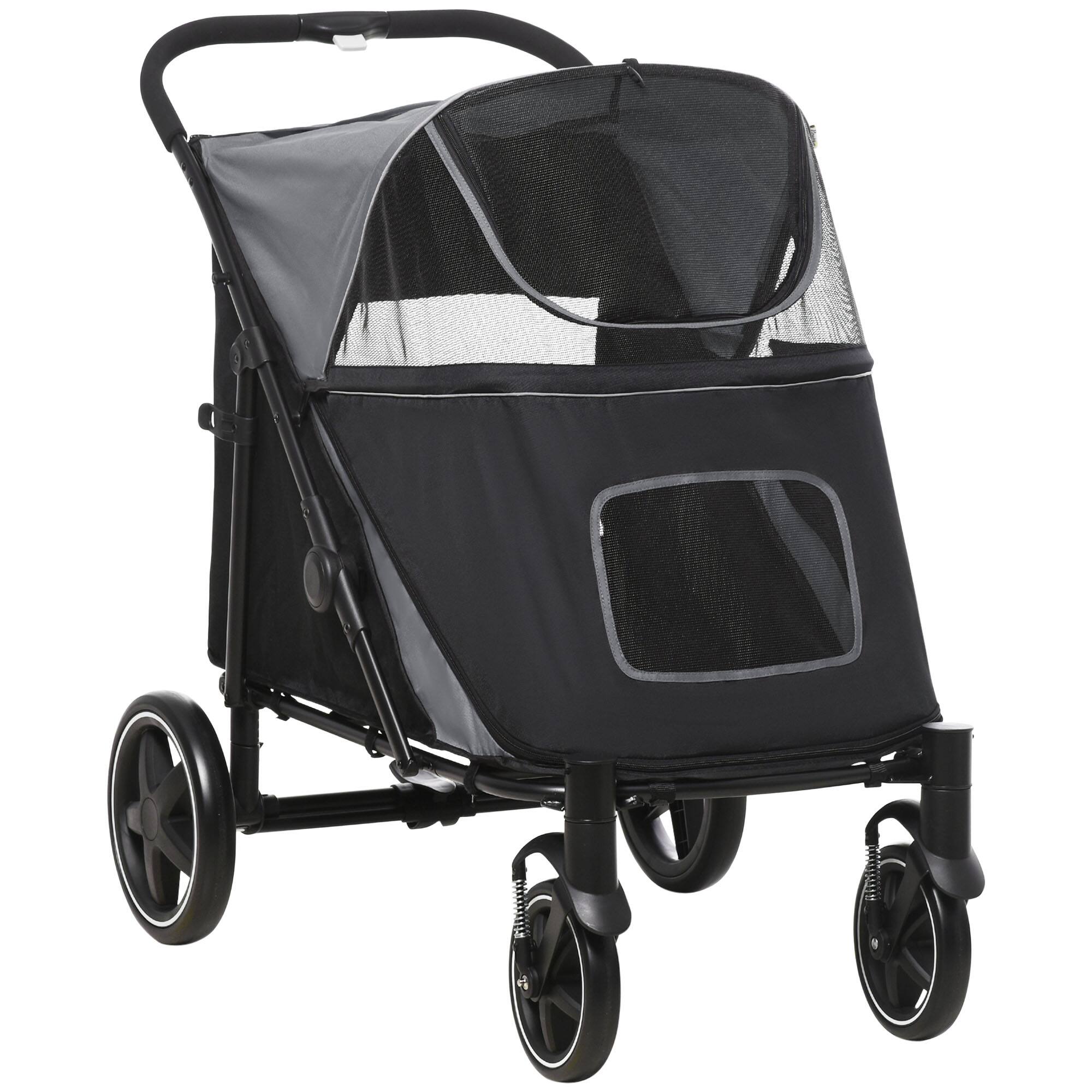 Front. Pawhut - Dog Stroller, for Dogs up to 66 Lbs, 23.5" Body Length, One-Click Foldable, Storage, Shock Wheels, Mesh, Leash.