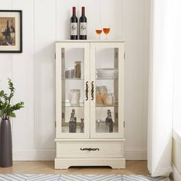 LUCKY ONE - 25.98in Freestanding Lighted Glass Curio Cabinet with Drawer and Adjustable Shelves for Collectibles - White