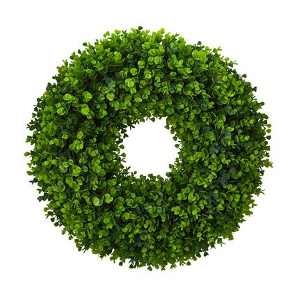 Front. BreeBe - 25" Eucalyptus Artificial Wreath - Green.