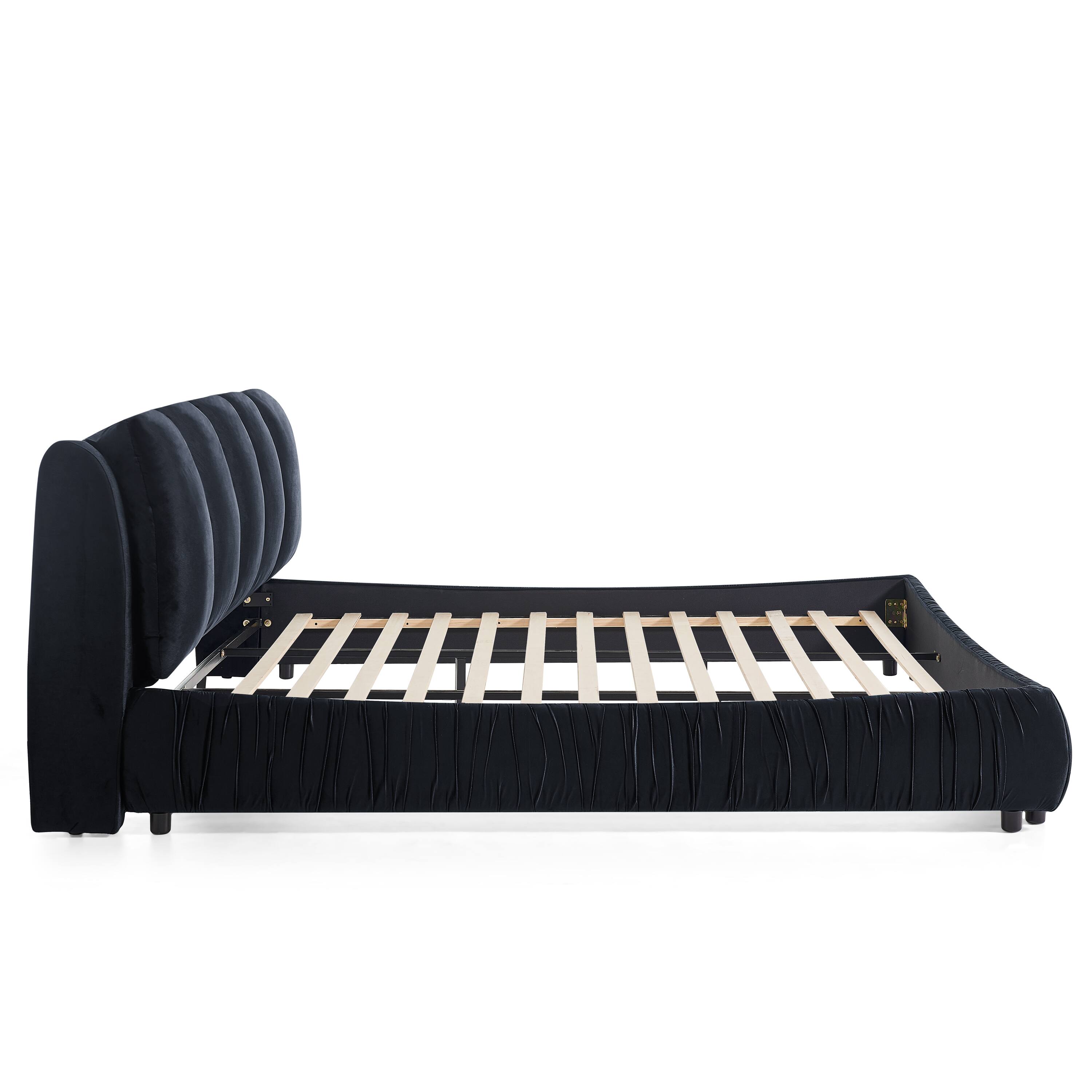 Alt View 1. Whisen - Upholstered Platform Bed with Segmented Padded Headboard and Velvet Frame,Sturdy Support - Black.