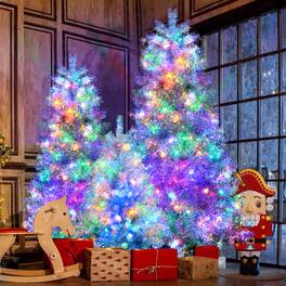 Tiramisubest - 7.4FT,6FT,4FT Pre-lit Artificial Christmas Tree Set with 2400 Branch Tips,850 LED Lights,11 Lighting Modes - Silver