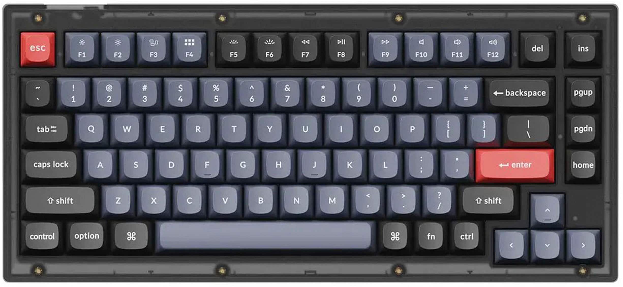 The image shows a close-up of a computer keyboard with the letters and numbers in blue and red. The keyboard has a red key on the right side, and the keys are arranged in a way that makes them easily accessible. The keyboard layout includes the numbers 1 through 9, as well as the letters A through Z. The keys are organized in a way that allows for efficient typing and navigation.