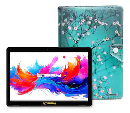 LINSAY - 10.1"Octa Core 256GB Storage Android 15 Tablet with Flowers Marble Case - Green