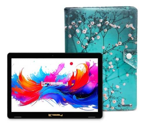 LINSAY - 10.1"Octa Core 256GB Storage Android 15 Tablet with Flowers Marble Case - Green