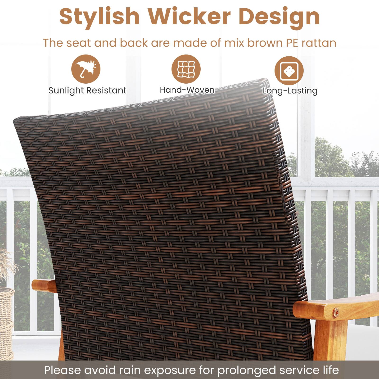Stylish Wicker Design

The seat and back are made of mix brown PE rattan

- Sunlight Resistant
- Hand-Woven
- Long-Lasting

Please avoid rain exposure for prolonged service life