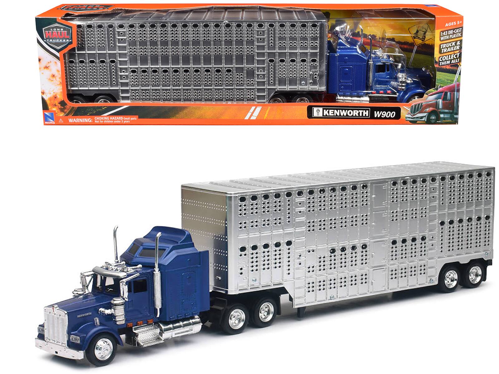 Sure, here is the corrected and grouped text from the image:

---

**Haul Truckers**

**KENWORTH W900**

**AGES 5+**

**1:43 DIE-CAST WITH PLASTIC TRUCK & TRAILER**

**COLLECT THEM ALL!**

**WARNING: CHOKING HAZARD - small parts**

**Not for children under 3 years**

---

This text is taken from the packaging and the toy itself.