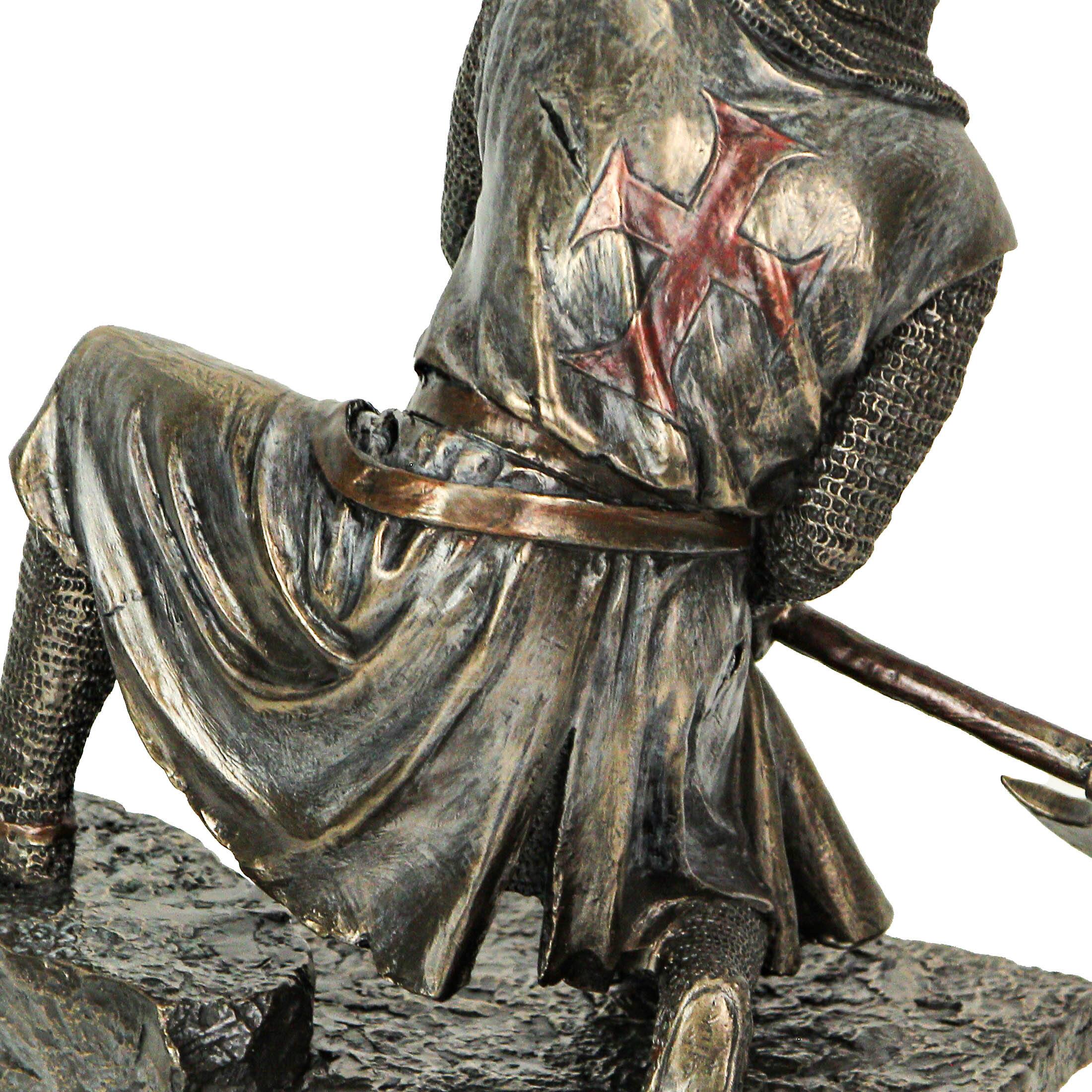 Alt View 7. Veronese Design - Bronze Finish Kneeling Templar Knight Wielding Battle Axe Statue - Multicolored.