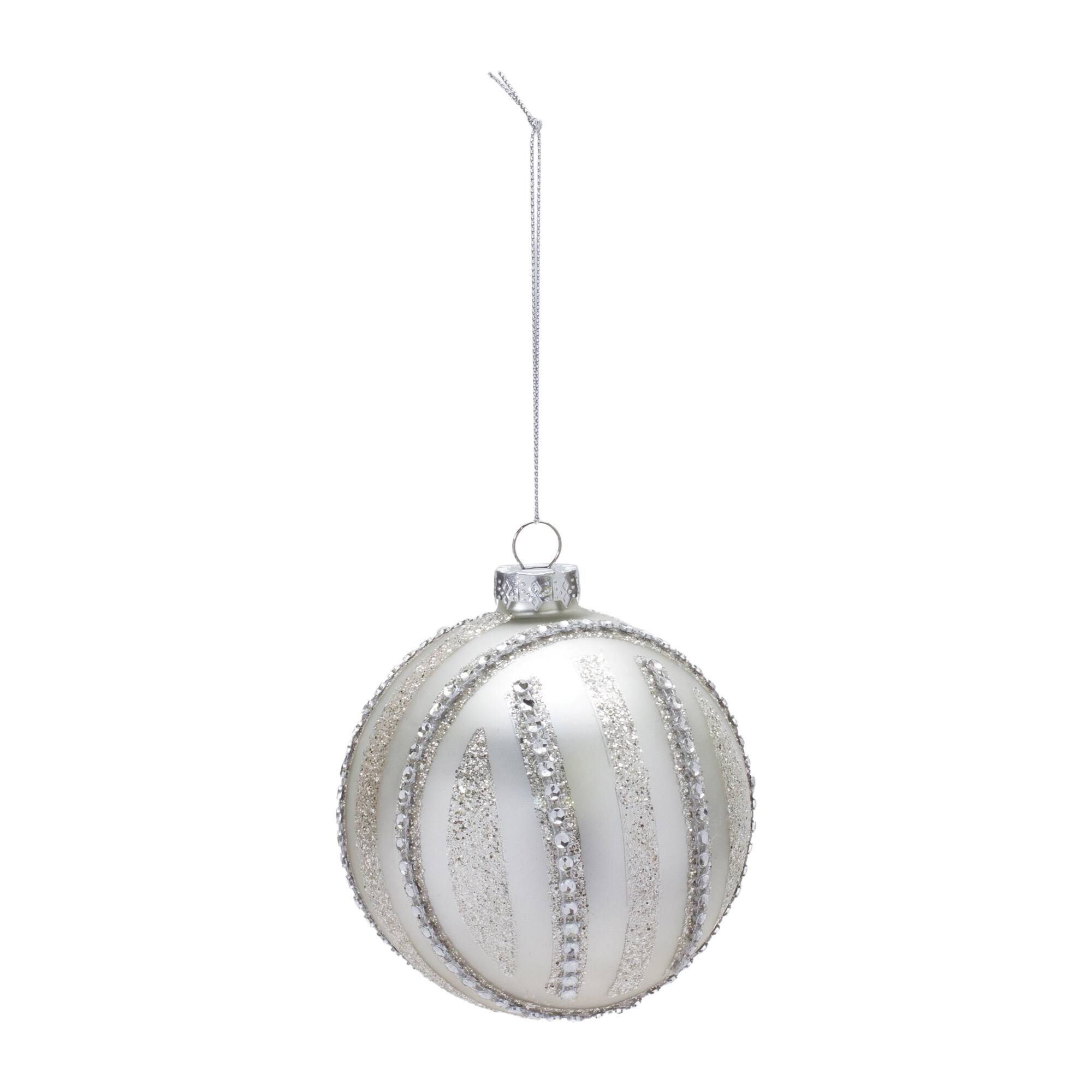 Angle. BreeBe - Jeweled Glass Ball Ornament (Set of 6) - Silver.