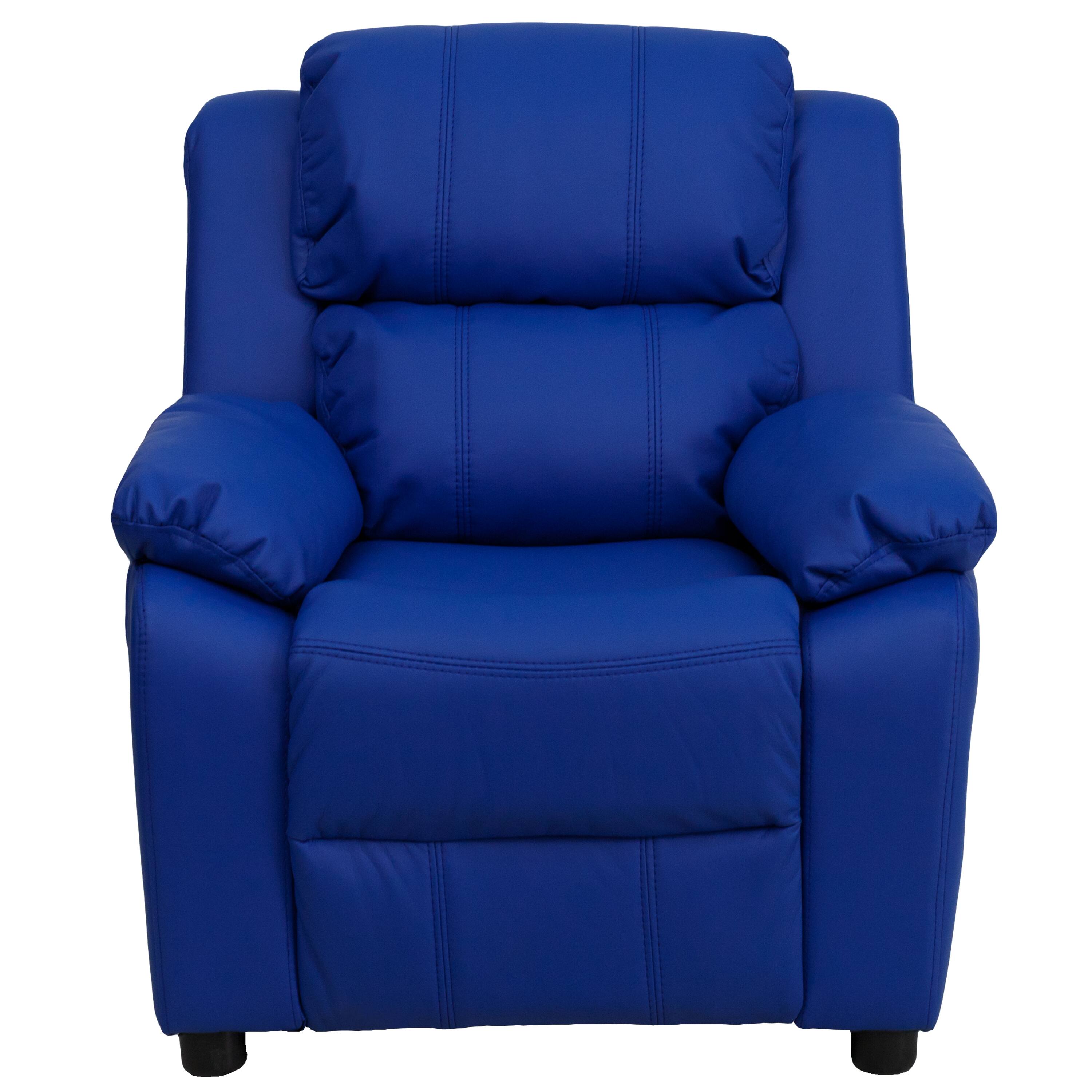 Alt View 7. Emma + Oliver - Deluxe Padded Contemporary Kids Recliner with Storage Arms - Blue Vinyl.