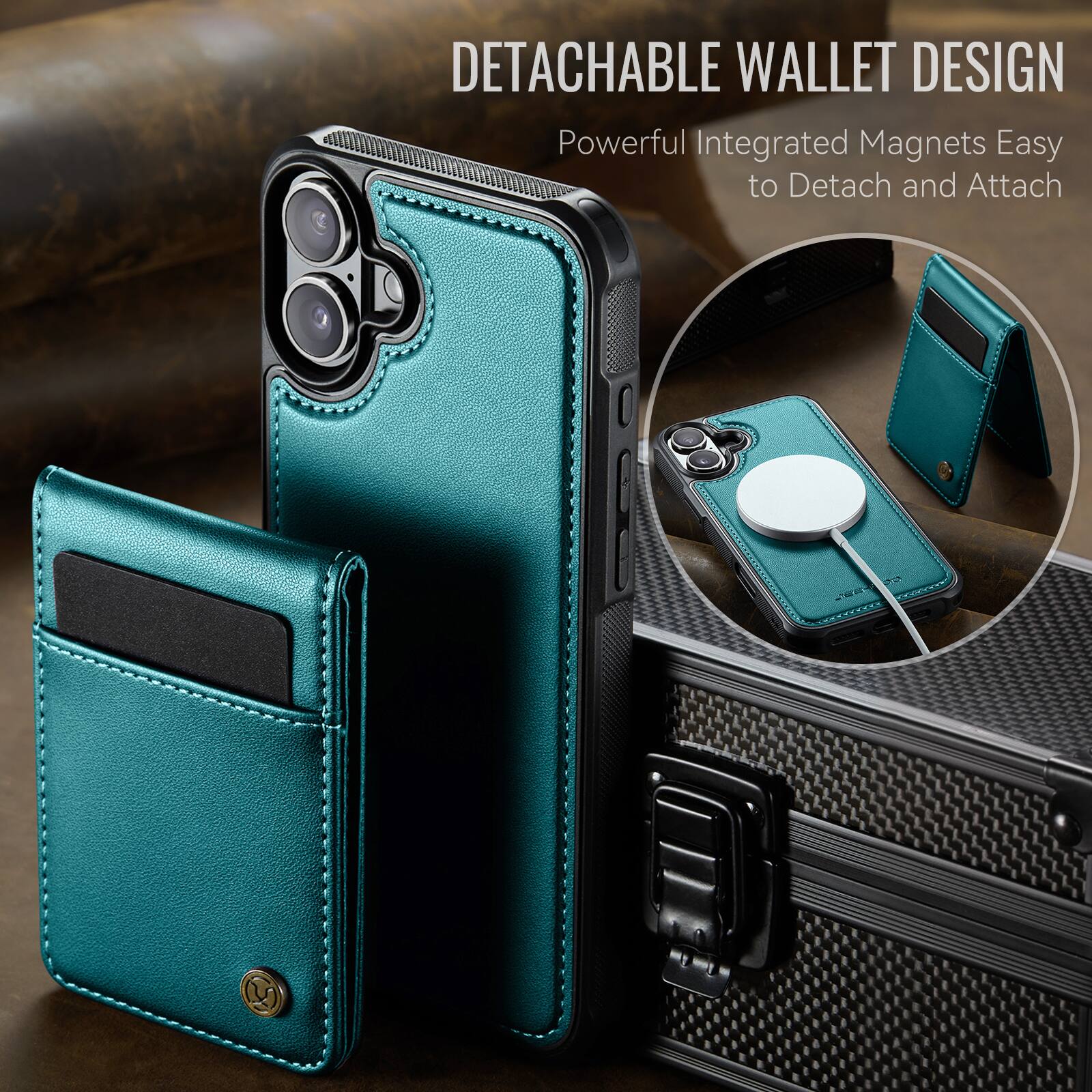 DETACHABLE WALLET DESIGN  
Powerful Integrated Magnets Easy to Detach and Attach