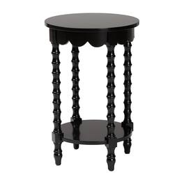 bali & pari - Baxton Studio Sally Round Nightstand with Bamboo Inspired Legs - Scalloped Bedroom Side Table with Open Shelf - Black